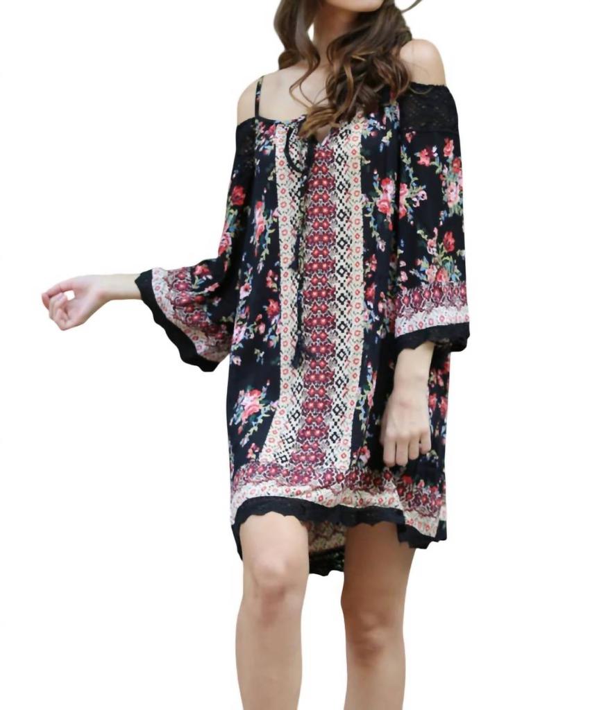 Angie Angie - Floral Twin Print Cold Shoulder Dress