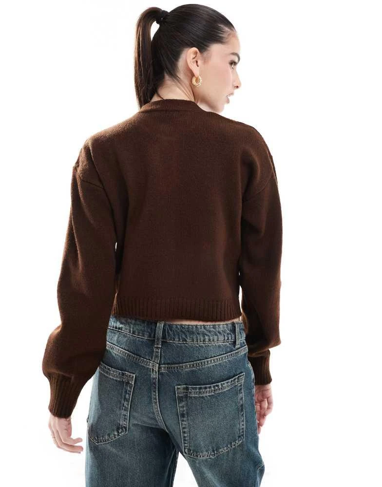 Miss Selfridge Miss Selfridge seam detail crew neck boxy cardigan in chocolate 4