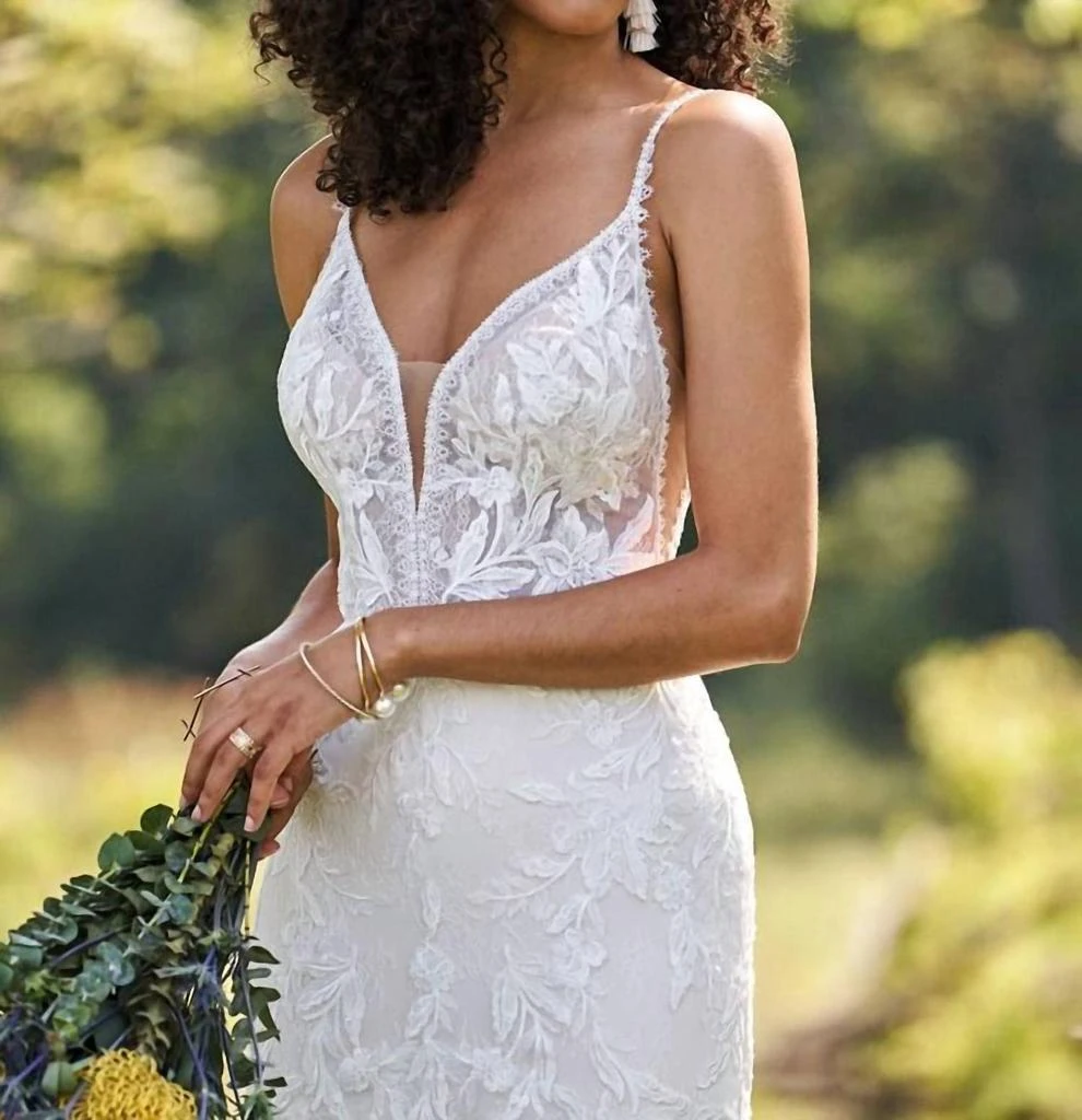 Lillian West Lillian West - Lace Trumpet Gown With Low Back And Scalloped Chapel Length Train 3