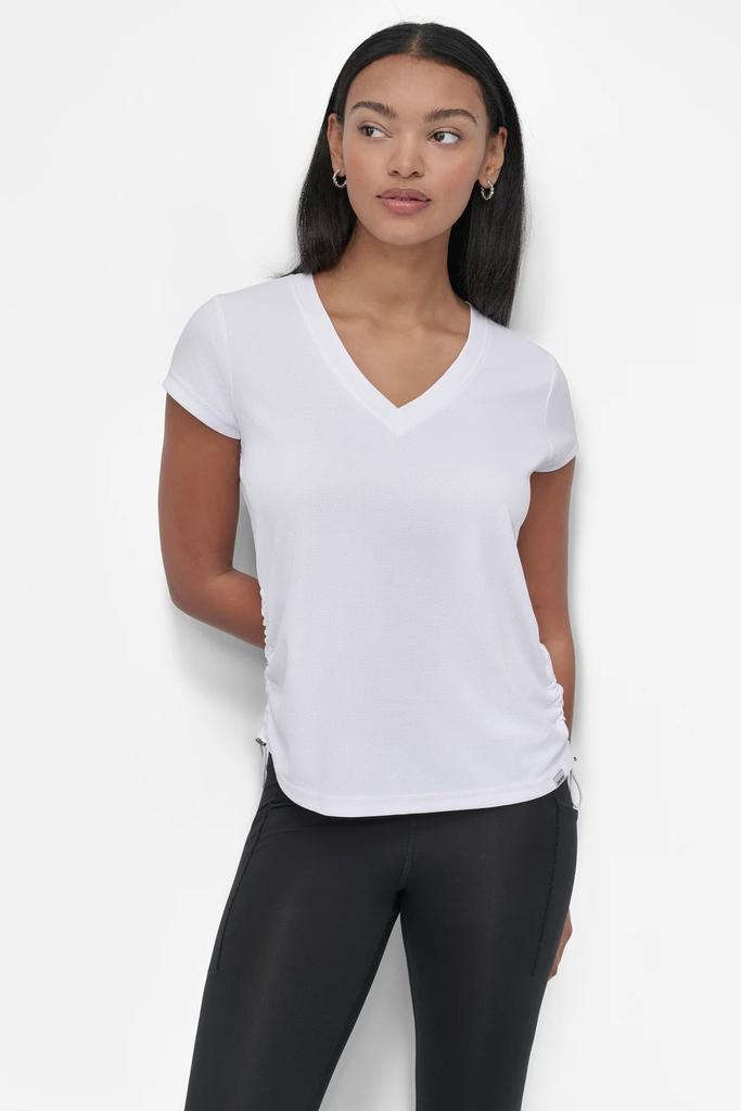 DKNY SHORT SLEEVE TECH TEE WITH RUCHED SIDE SEAMS