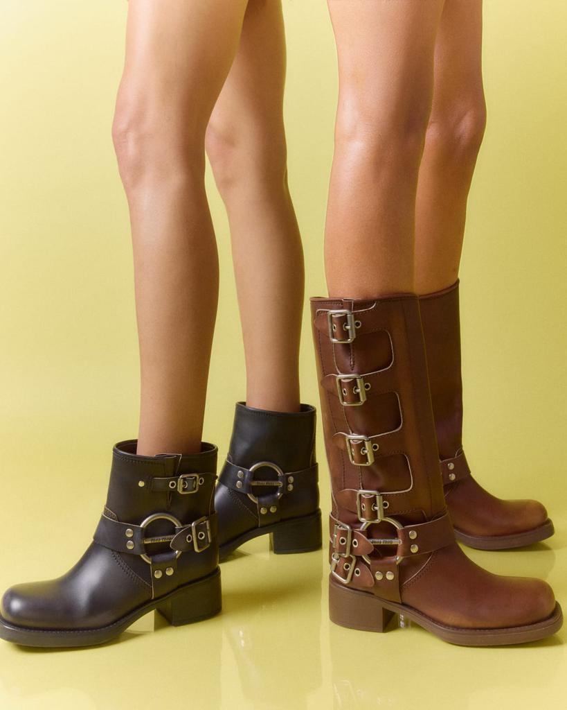 Miu Miu Leather Harness Buckle Biker Boots