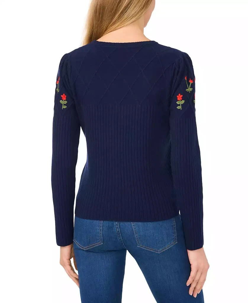 CeCe Women's Cotton Embroidered Crewneck Sweater 2