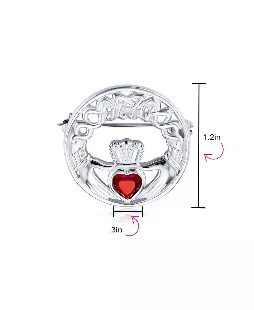 Bling Jewelry Celtic Round Circle Red Heart Shaped Claddagh Brooch Pin CZ .925 Sterling Silver 3