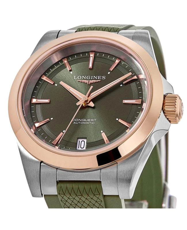 Longines Longines Conquest Automatic Green Dial 18K Rose Gold Plated Bezel Rubber Strap Women's Watch L3.430.5.02.9 2