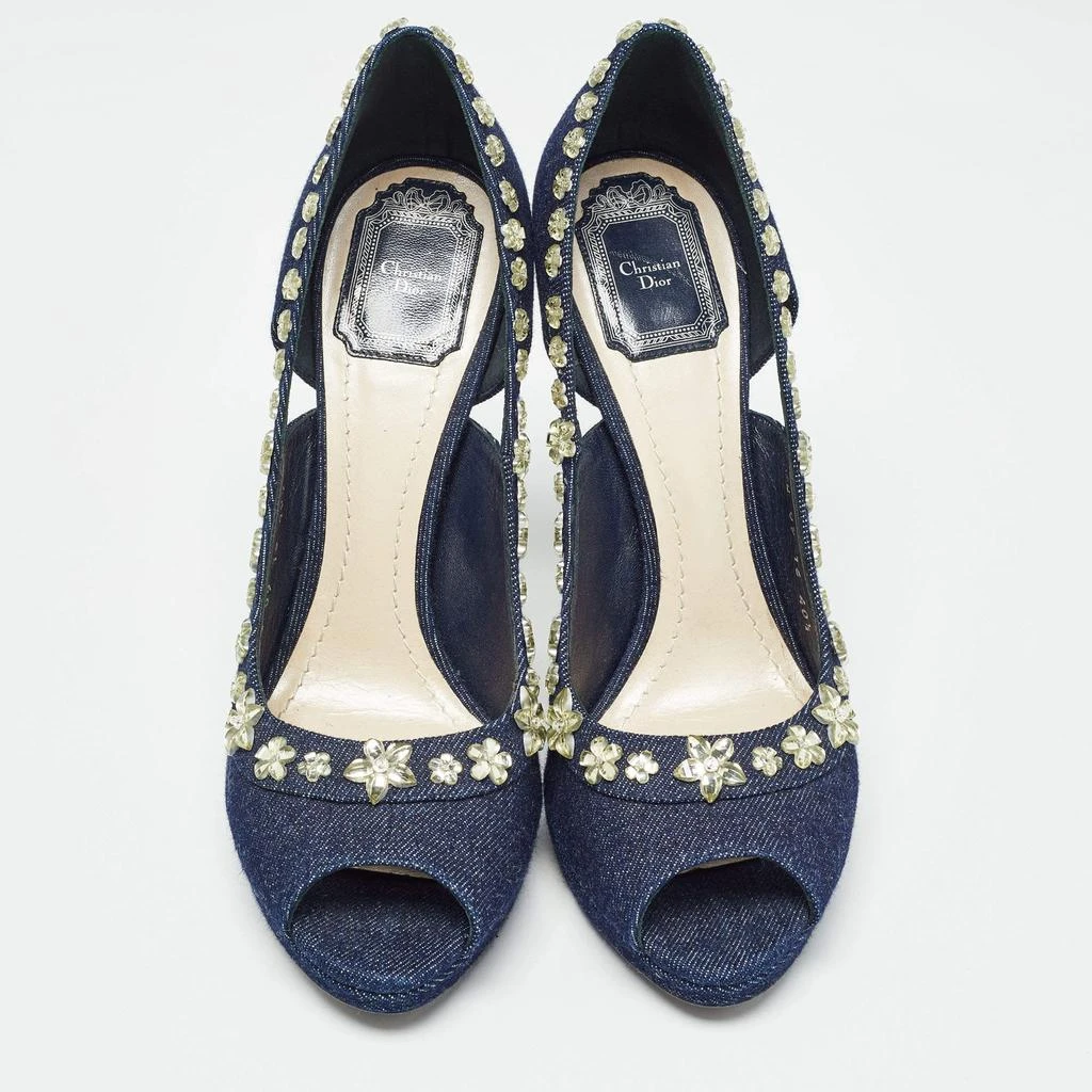 Dior Dior Navy Blue Denim Crystal Embellished Peep Toe Pumps Size 40.5 3