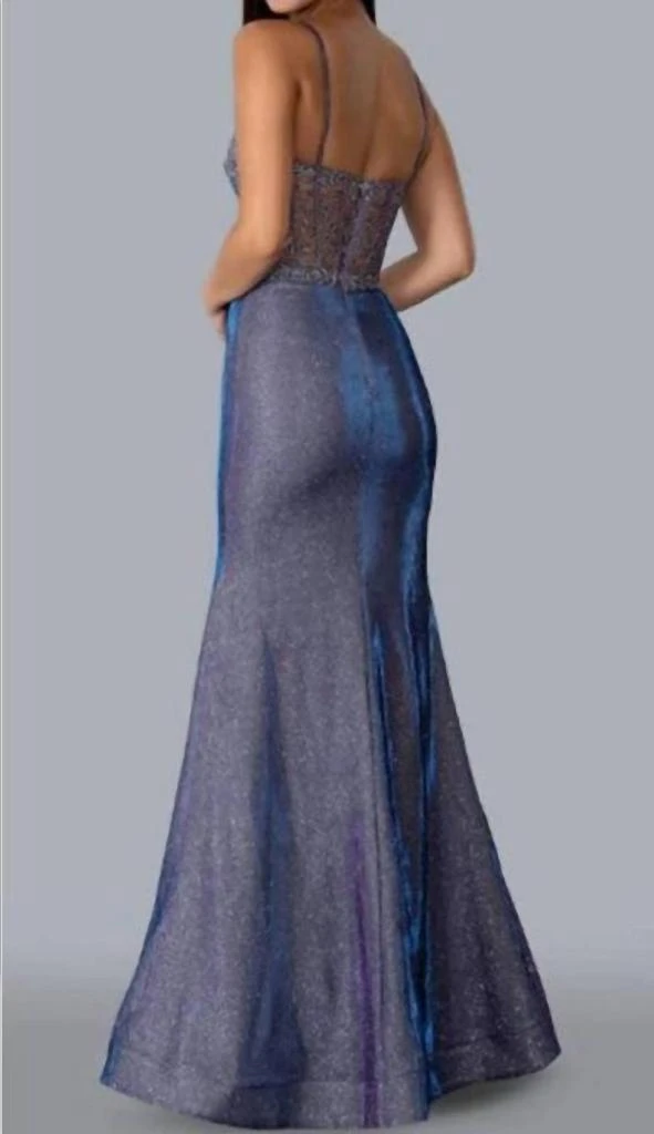 Stella Couture Metallic Glitter Evening Gown In Lilac 2
