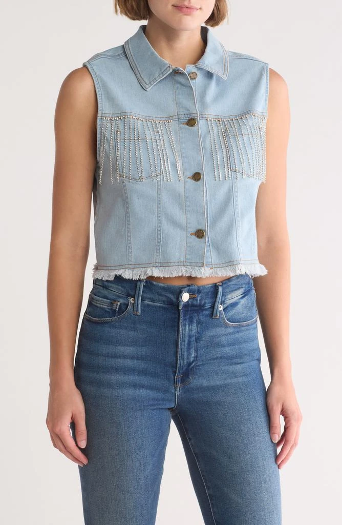 BEBE DENIM Crystal Fringe Denim Vest 1