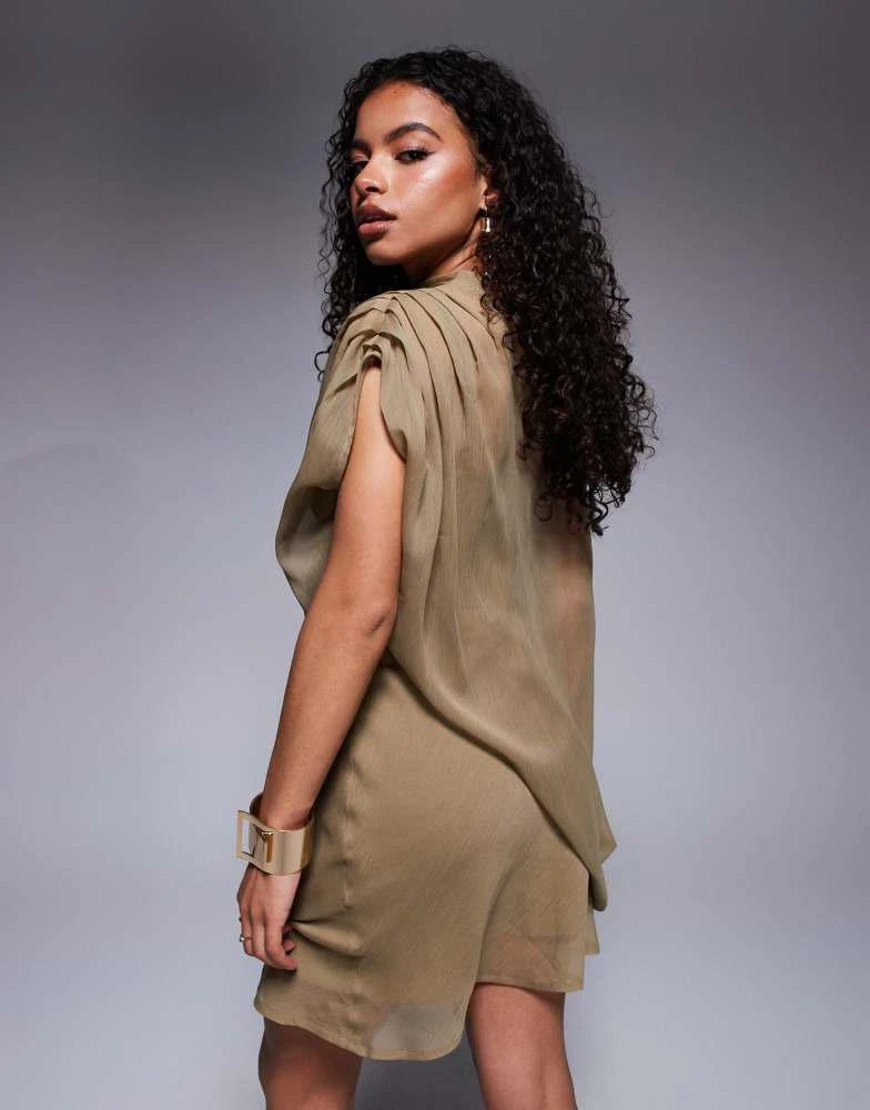ASOS ASOS DESIGN Petite high neck draped asymmetric mini dress with cut out in taupe 3