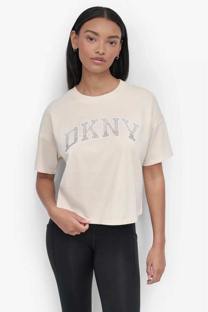 DKNY CROPPED OMBRÉ CRYSTAL LOGO TEE