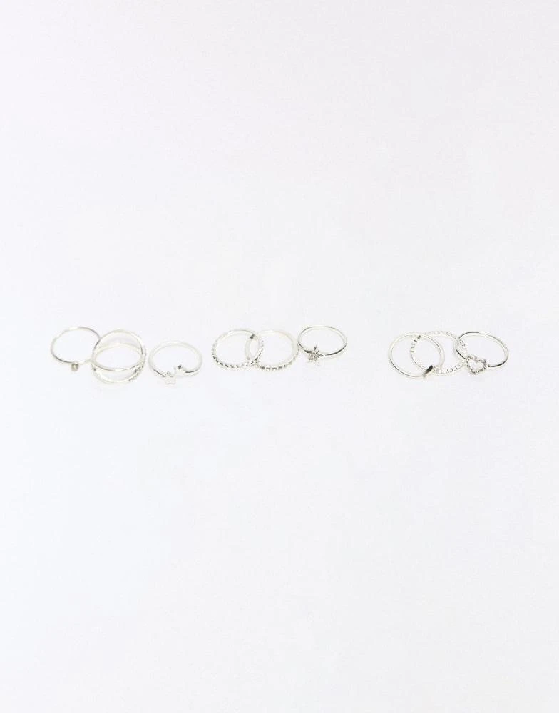 Bershka Bershka Pack of 9 thin rings in silver 2