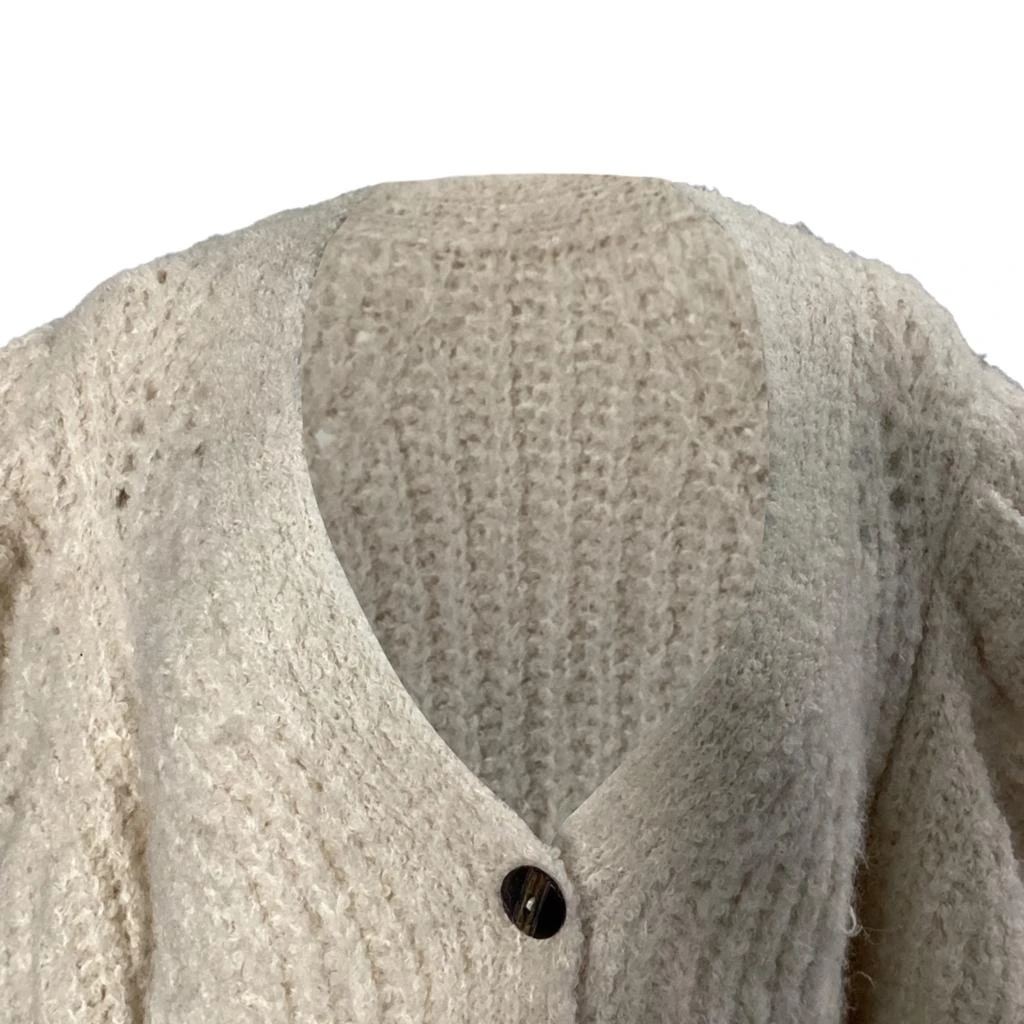 Ulla Johnson Knitted Bishop Sleeve Cardigan in Cream Wool 2