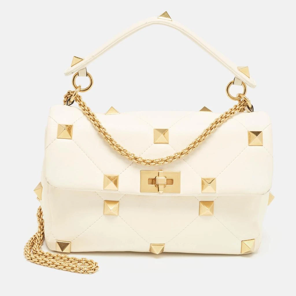 Valentino Valentino Off White Leather Large Roman Stud Top Handle Bag 1