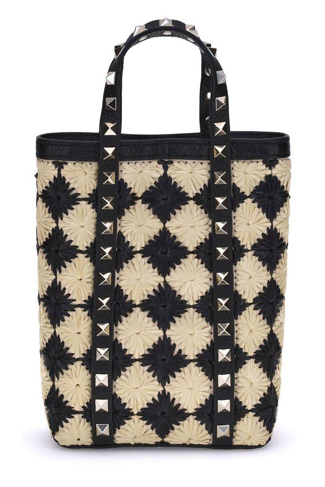 トートバッグ VALENTINO EMBROIDERED RAFFIA VLOGO SIGNATURE SHOPPING BAG Valentino Garavani Floral-Embroidered Raffia Tote Bag