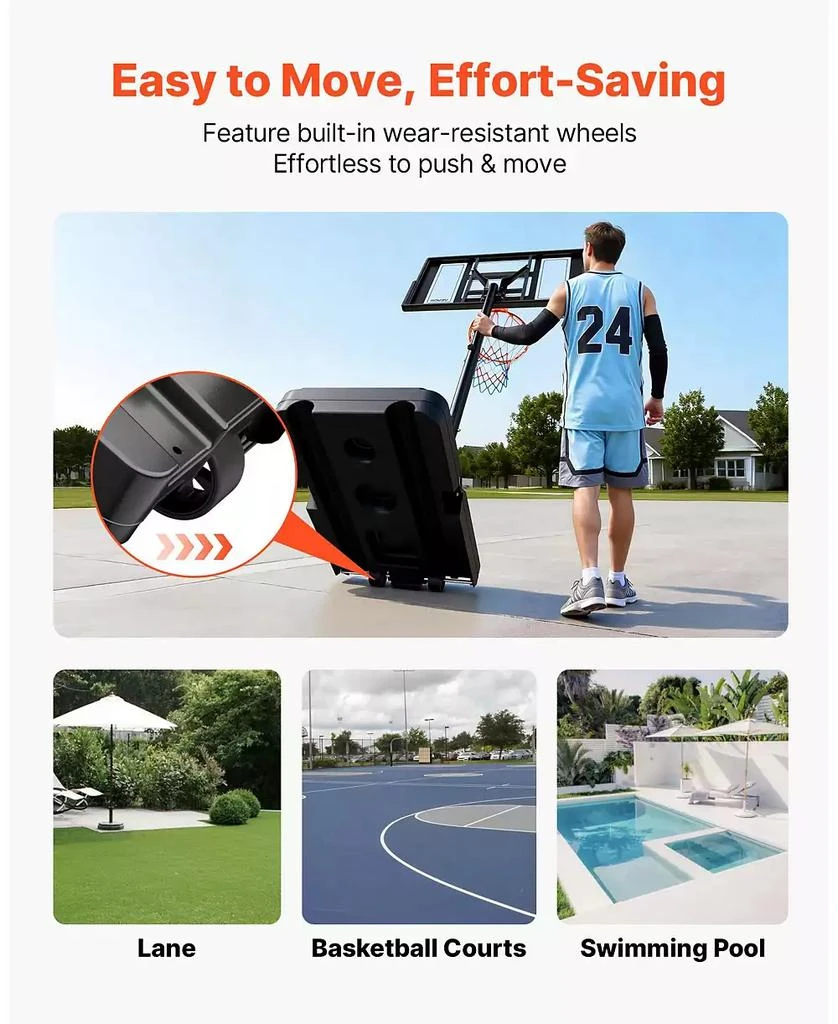 Mecale Portable Basketball Hoop, 4.4–10 ft Height Adjustable Stand, Built-In Rolling Wheels, Adjustable Goal System 8