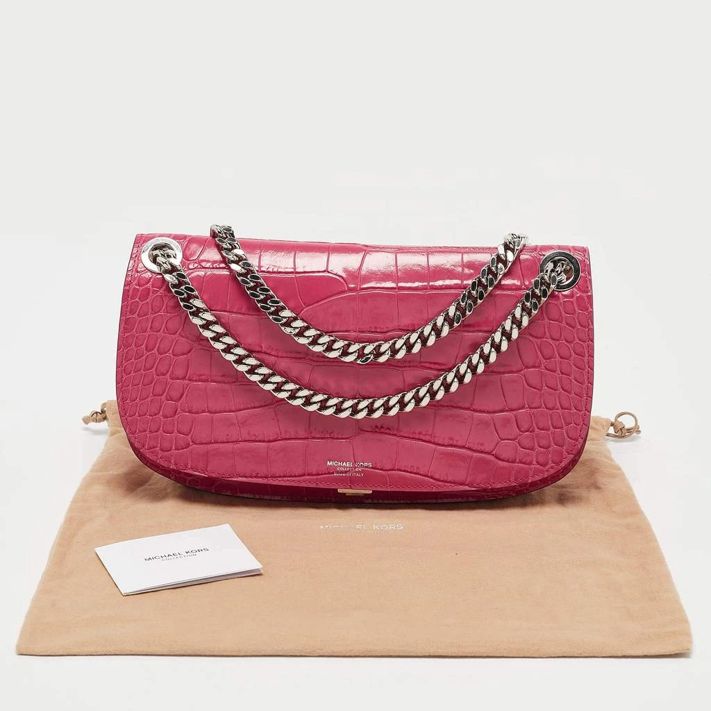 Michael Kors Michael Kors Fuchsia Croc Embossed Leather Christie Envelope Shoulder Bag 13