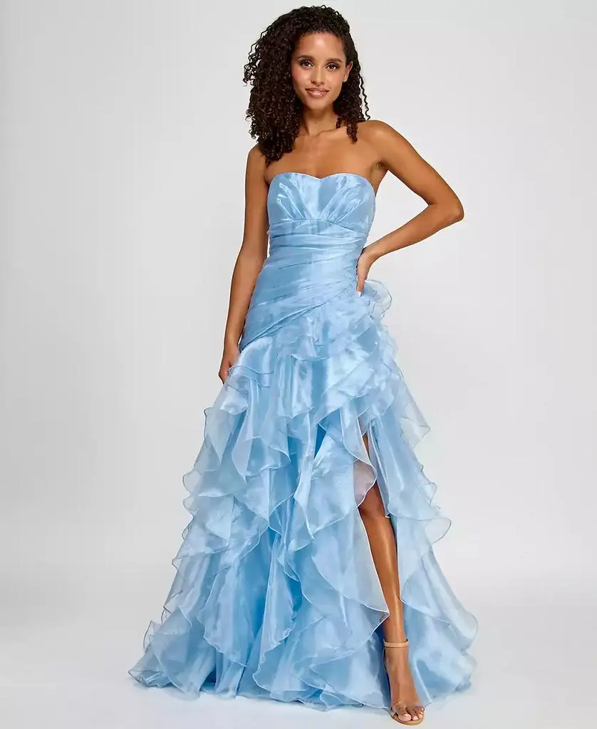 Say Yes Juniors' Ruffled Strapless Ball Gown, Created for Macy's - Light Blue - Size 11/12