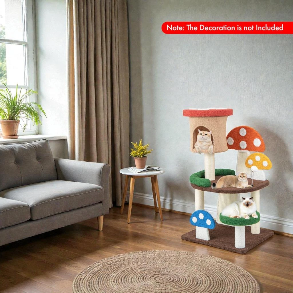 Hivvago 4-in-1 Mushroom-Style Cat Tower with Cozy Condo, Spring Toy 
Sisal Scratch Posts 2