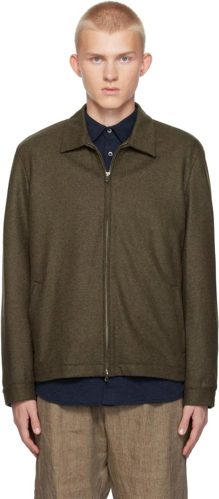 Sunspel Khaki Boiled Wool Zip Jacket 1