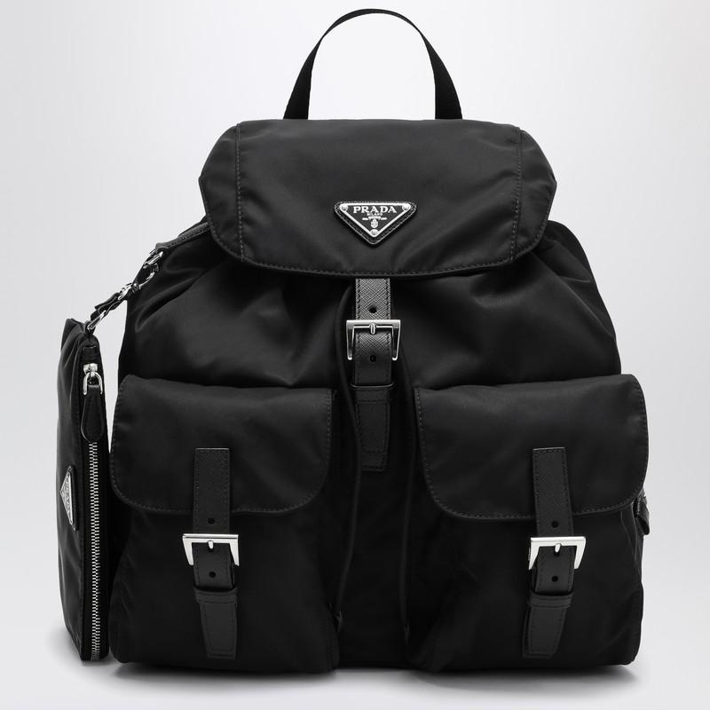 Prada Black Re-Nylon and Saffiano backpack with pouch