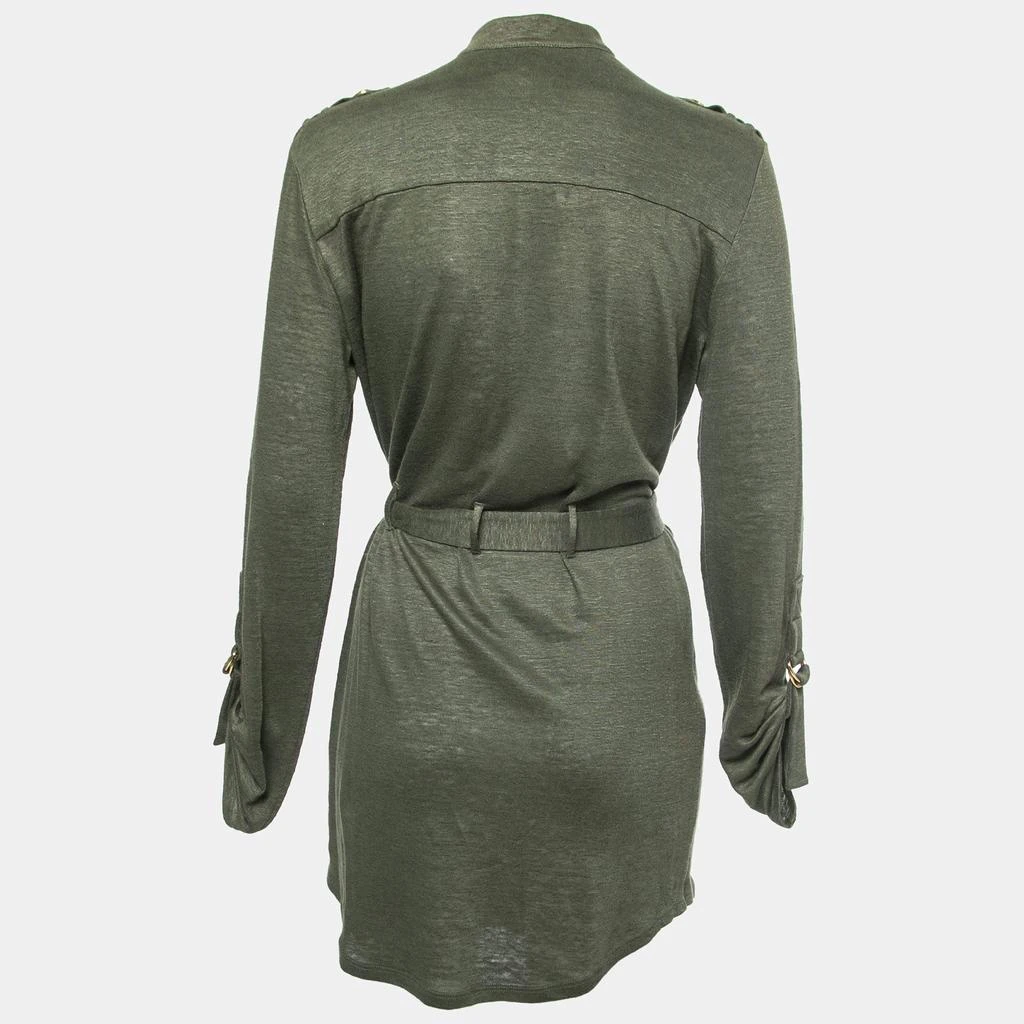 Balmain Balmain Kaki Green Knit Button-Embellished Belted Mini Dress M 2