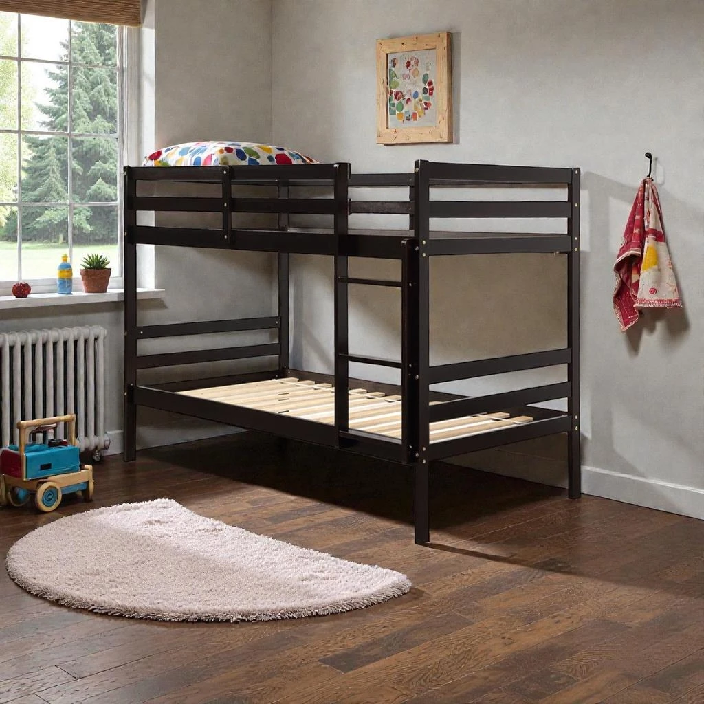 Hivvago Safe and Strong Twin Wooden Bunk Beds with Ladder
