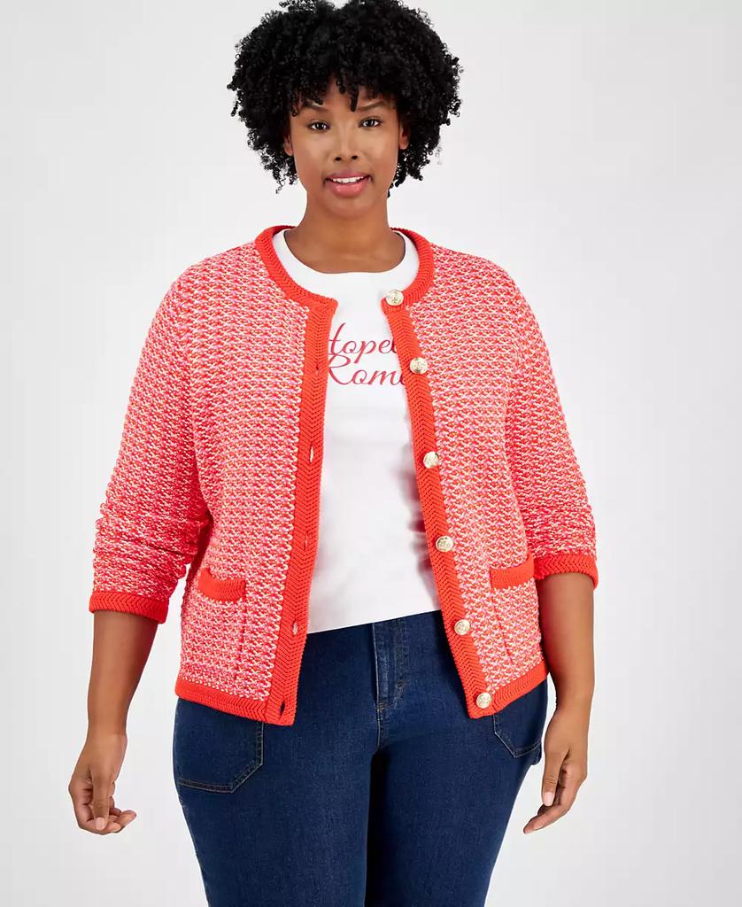 On 34th Trendy Plus Size Cotton Jacquard Cardigan, Exclusively at Macy's