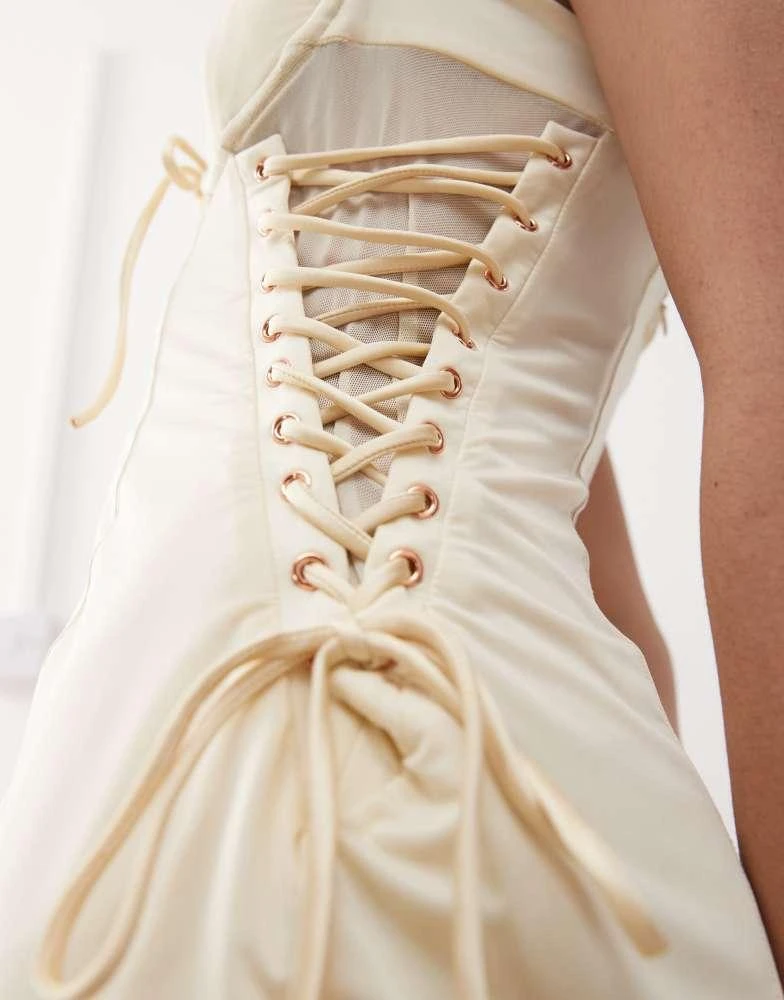Labelrail Labelrail x Jennifer McKing jersey and mesh corset mini dress in neutral 4