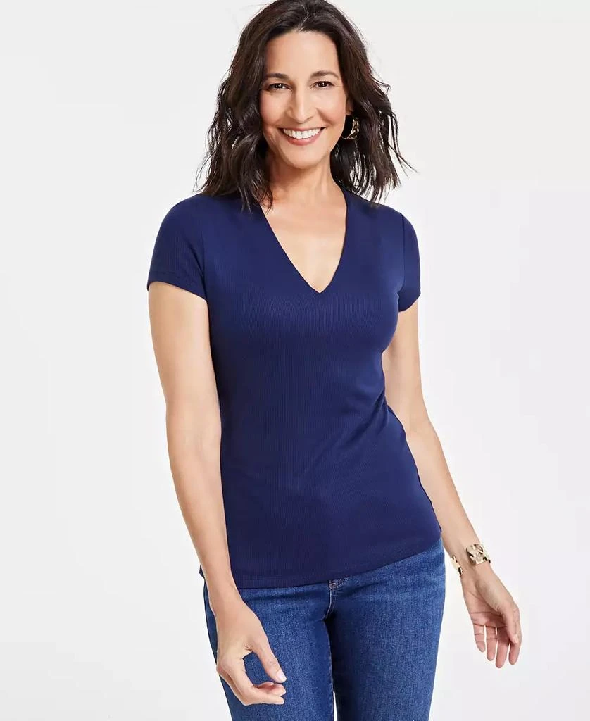 Women's Ribbed V-Neck Top, Created for Macy's – On Sale Now with