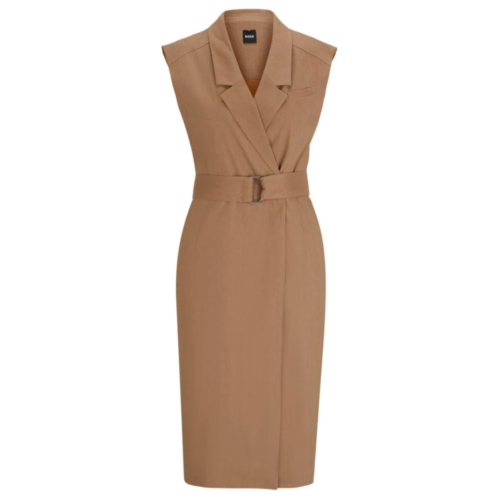 Hugo Boss Belted wrap dress in a linen blend 1