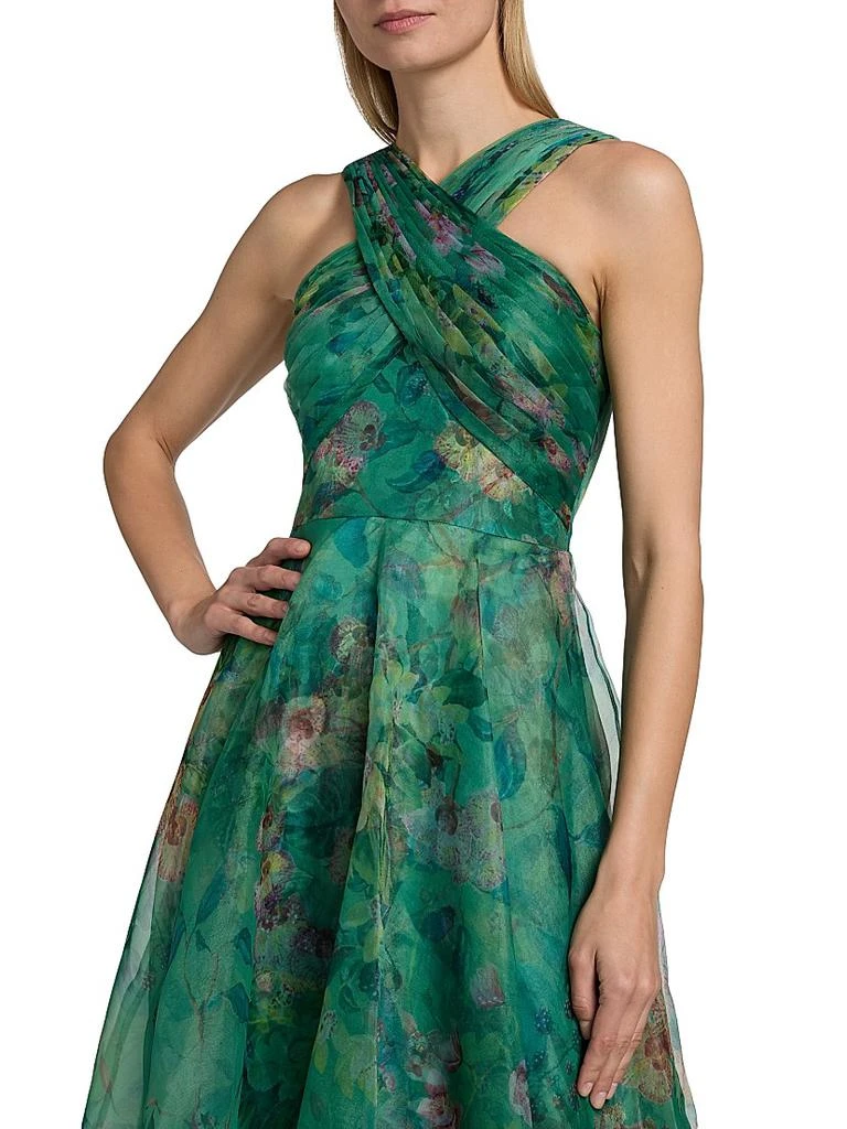 green dress drawing Rama Green Floral Organza Corset Dress