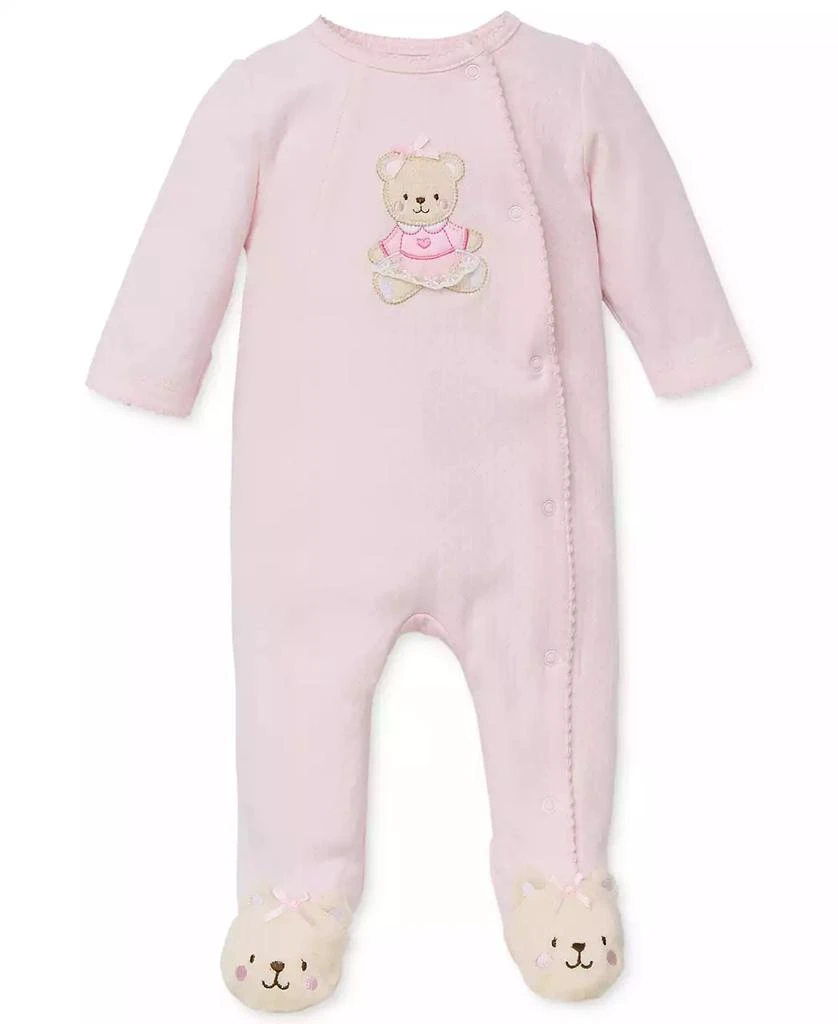 Little Me Baby Girls Sweet Bear Footed Snap Coverall 1