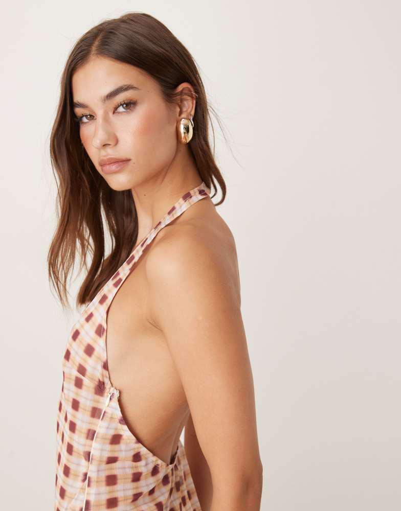 Motel Motel driti blurred check sheer maxi dress in peach