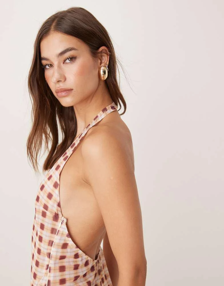 Motel Motel driti blurred check sheer maxi dress in peach 2