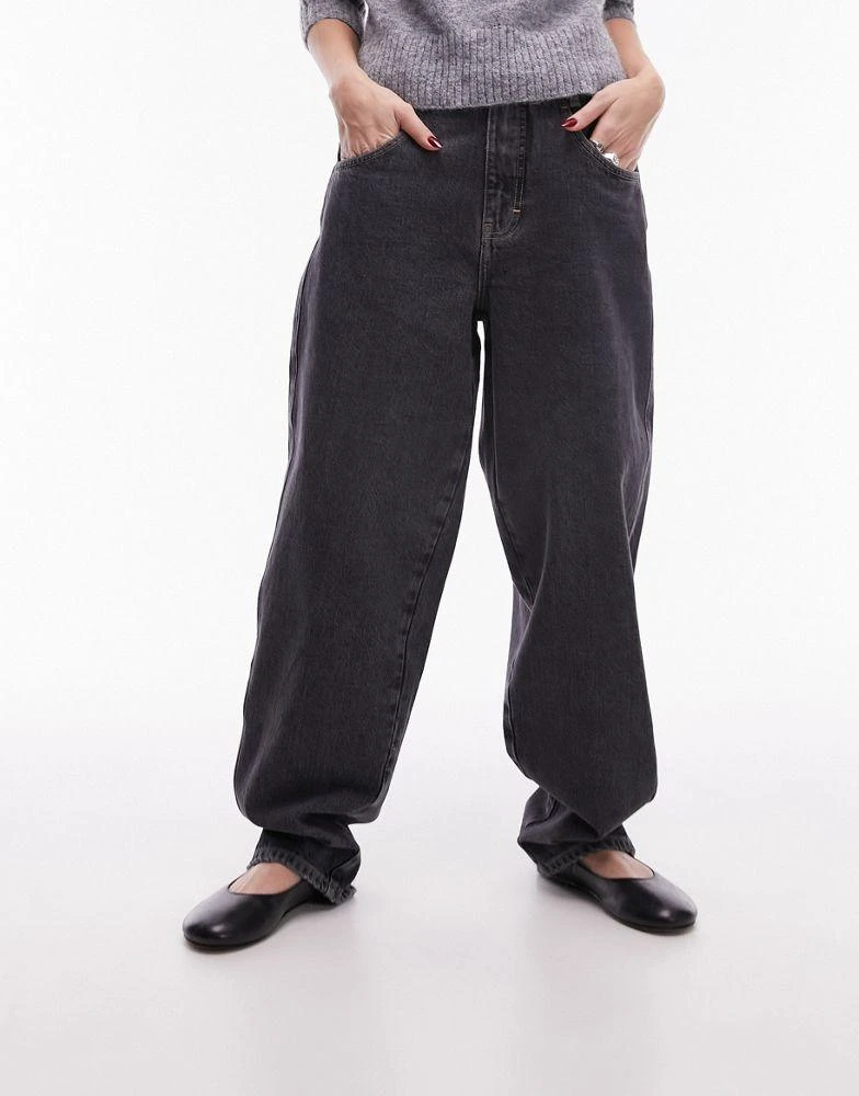 Shop Topshop oversized panel jeans in washed black on Sale at