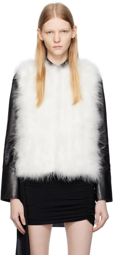 Yves Salomon White Round Neck Feather Vest 1