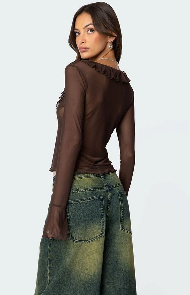 Edikted Sheer Mesh Ruffled Top 5