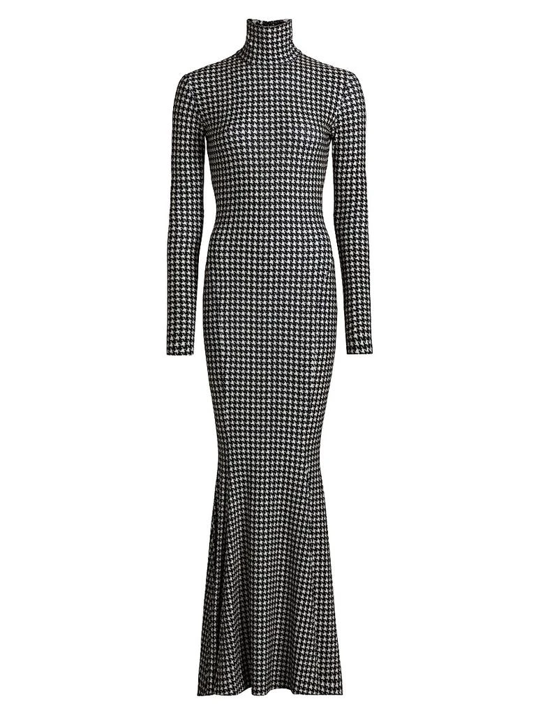 Norma Kamali Houndstooth Turtleneck Fishtail Gown 1