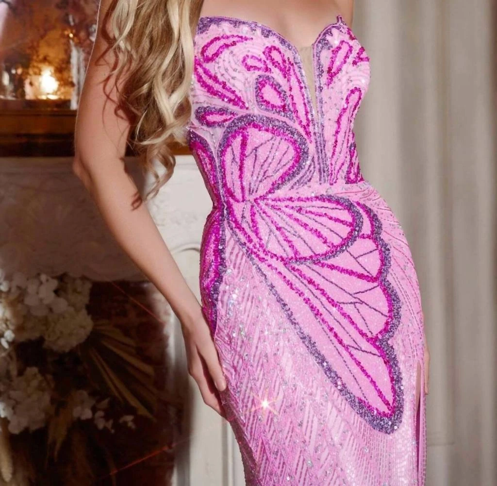 Jovani Jovani - Strapless Sequin With High Slit Dress 2