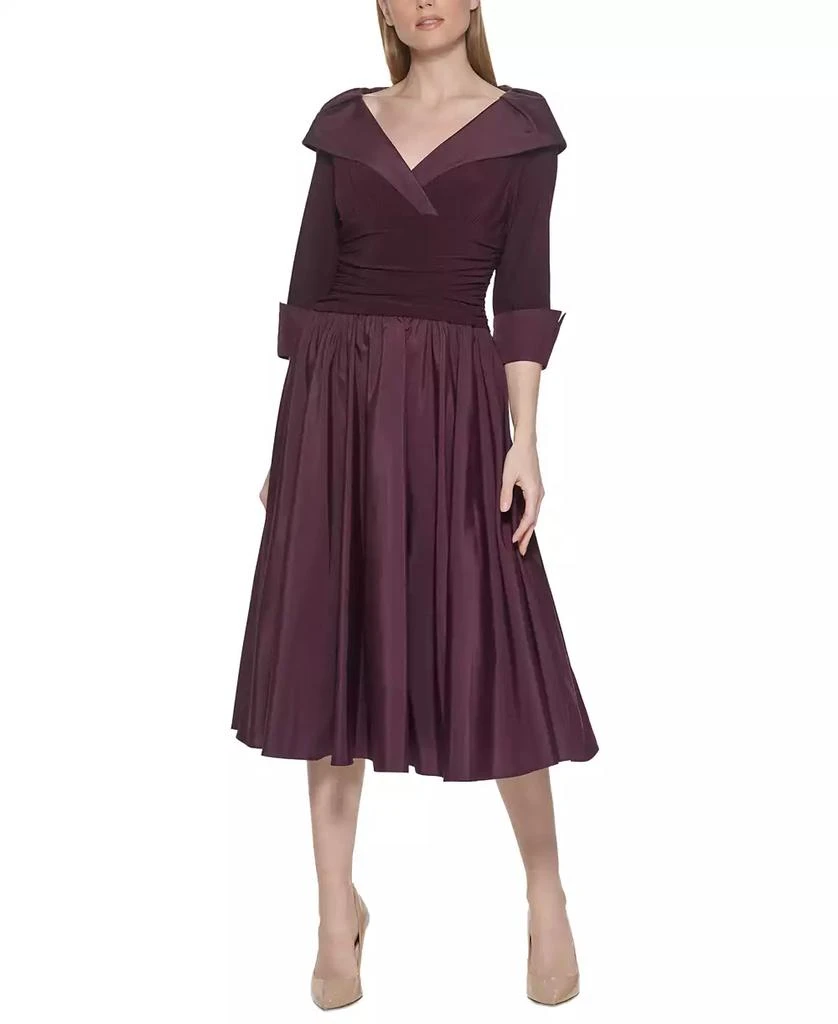 Jessica Howard Petite 3/4-Sleeve Portrait-Collar Fit & Flare Dress 1