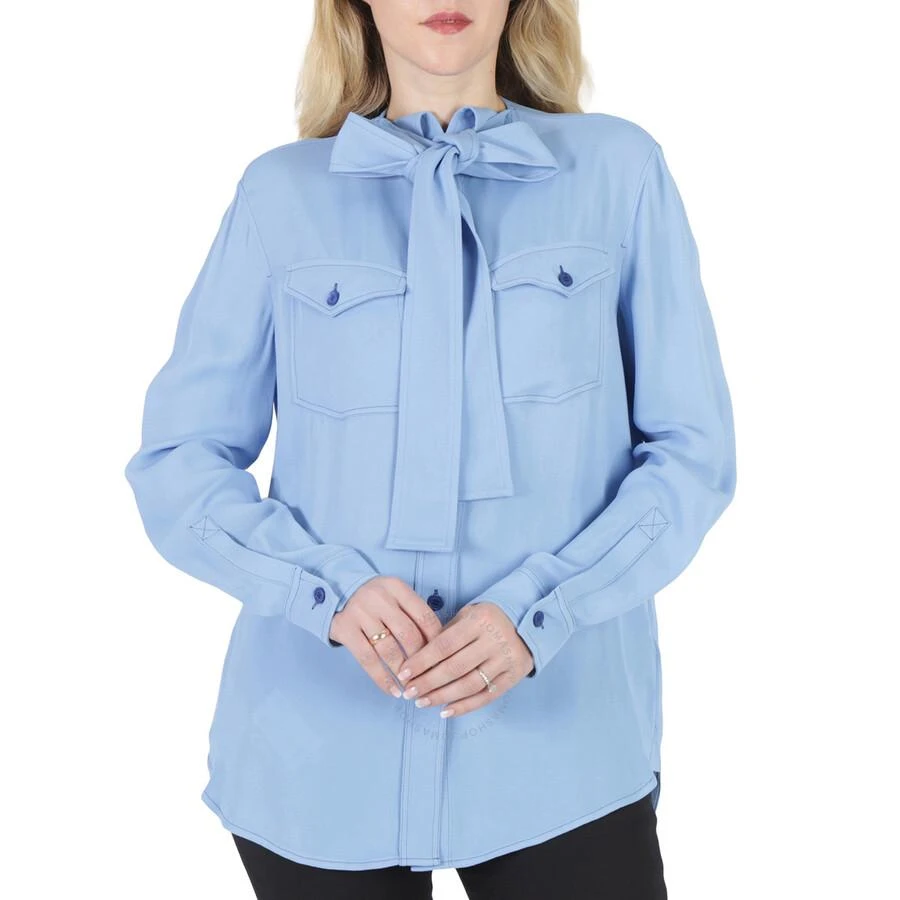 Burberry Ladies Soft Cornflower Blue Ollyrl Pussybow Shirt 1