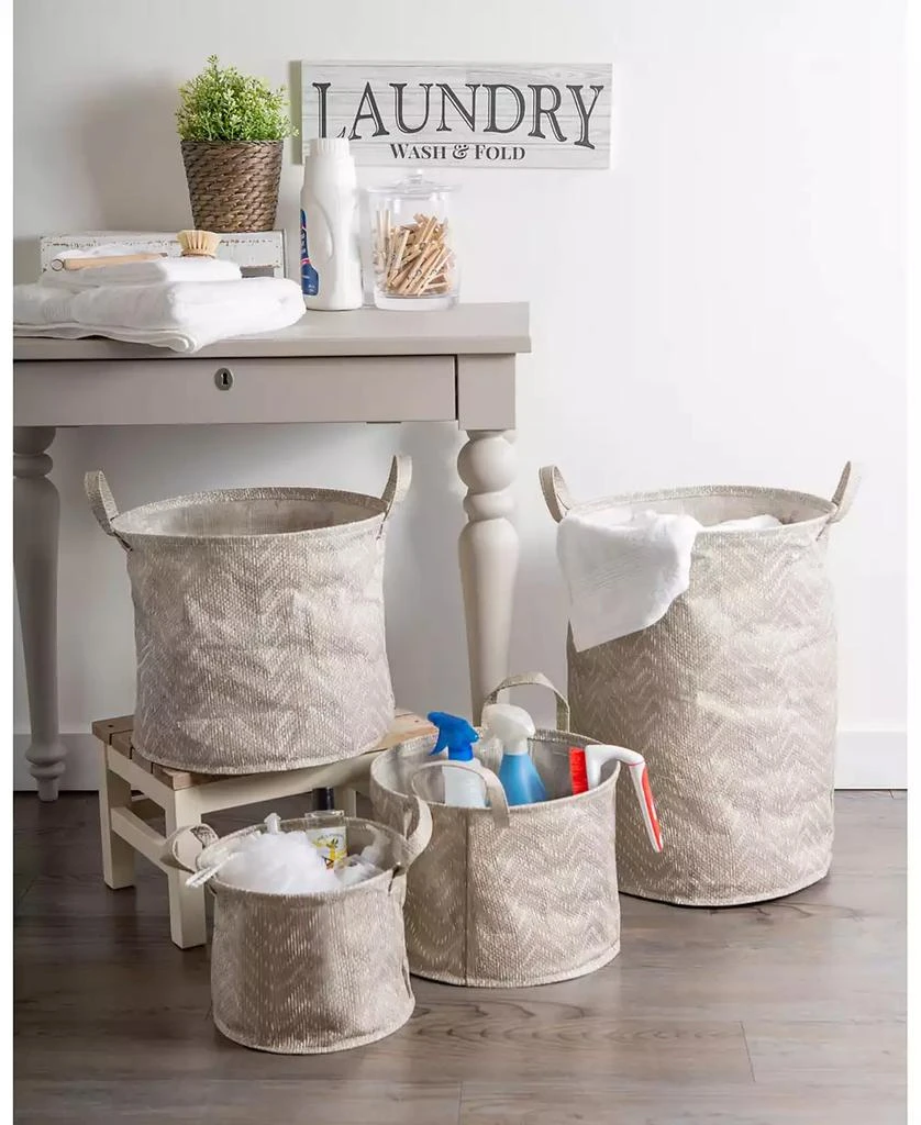 Design Imports Polyethylene Coated Woven Paper Laundry Bin Tribal Chevron Stone Round Small Set of 2 6