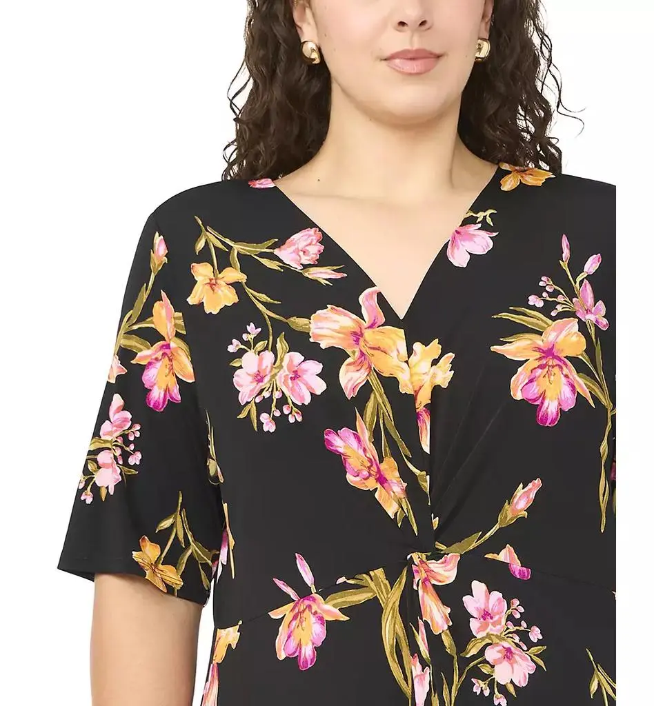 MSK Plus Size V-Neck Printed Midi Dress 4