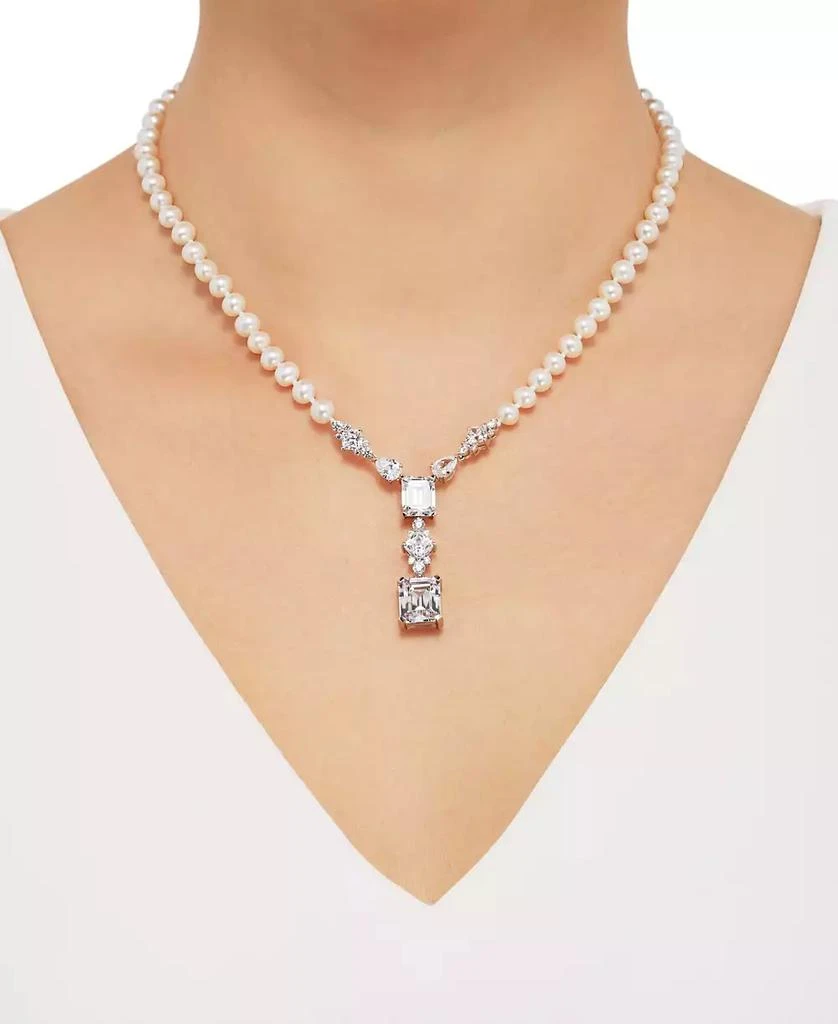 Arabella Cultured Freshwater Pearl (5-6mm) & Cubic Zirconia 18" Statement Necklace in Sterling Silver 2