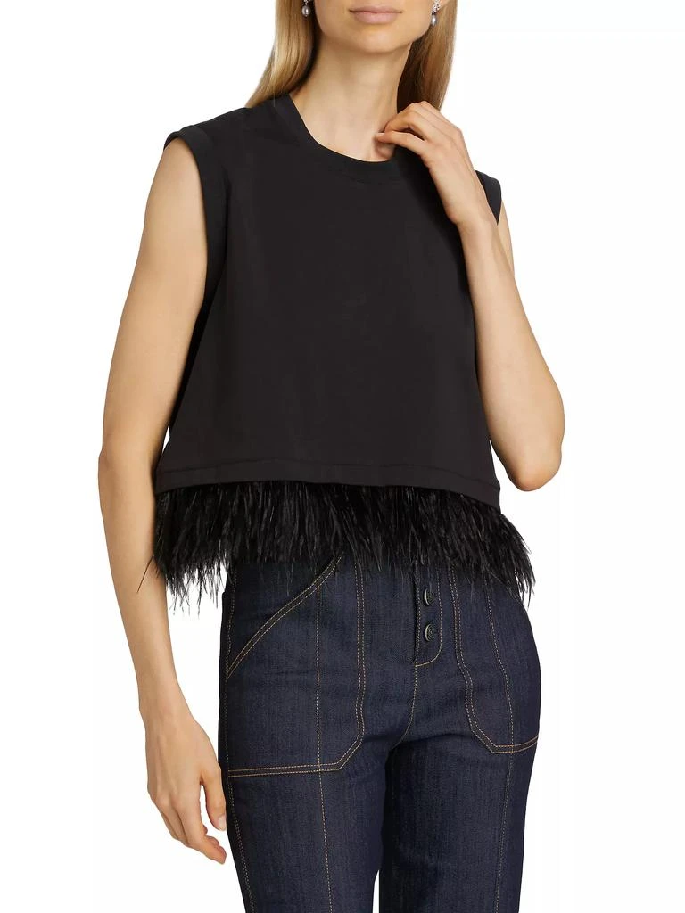 Cinq à Sept Feather-Trimmed Stretch-Cotton Crop T-Shirt 3