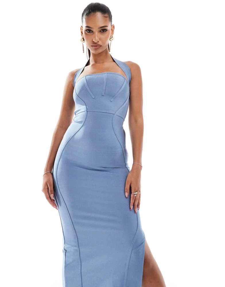 ASOS ASOS DESIGN bandage bandeau midi dress with halter detail in steel blue 1