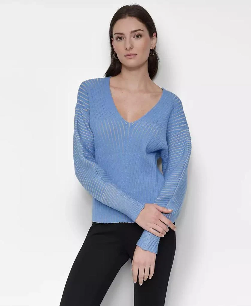 DKNY Women's V-Neck Long-Sleeve Rib-Knit Sweater 1