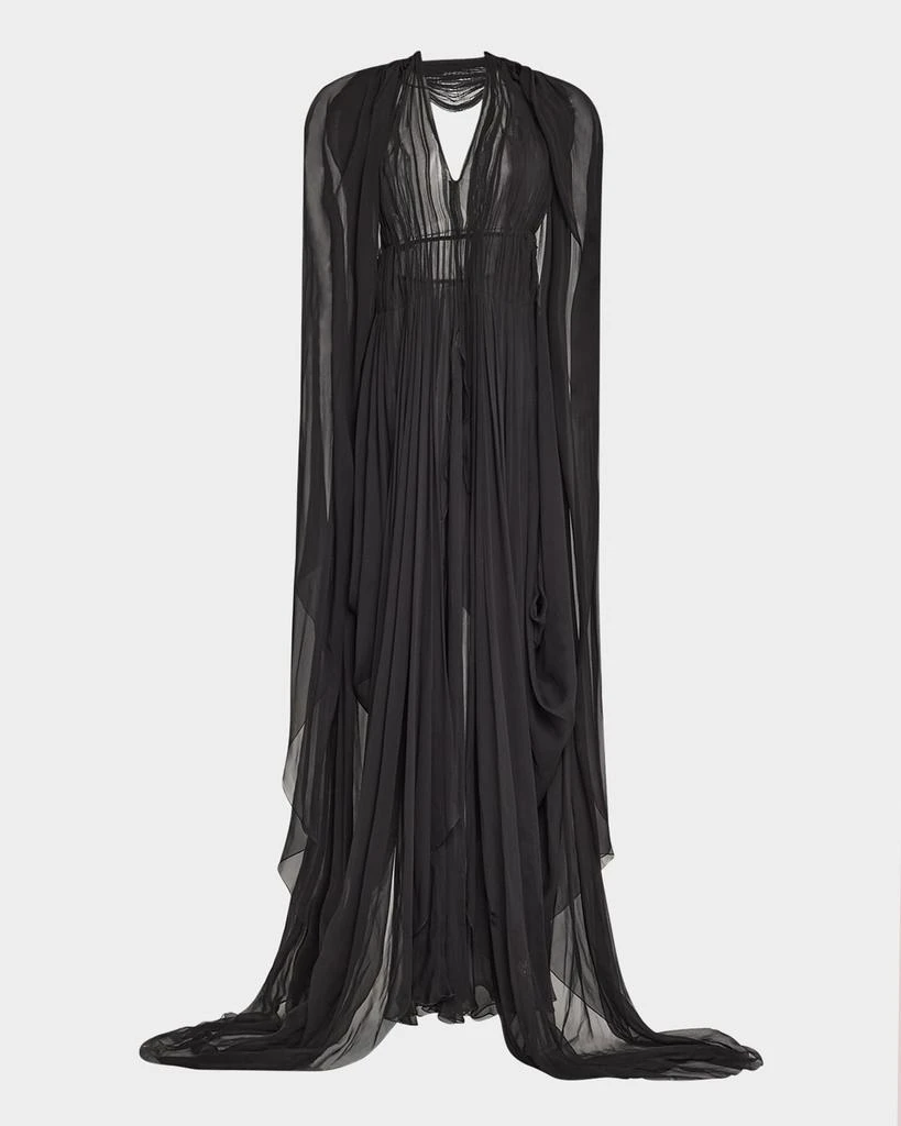 Alberta Ferretti Organic Chiffon Cape-Sleeve Backless Gown 1