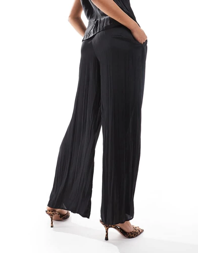 River Island River Island plisse satin wide leg trouser co-ord in black 5