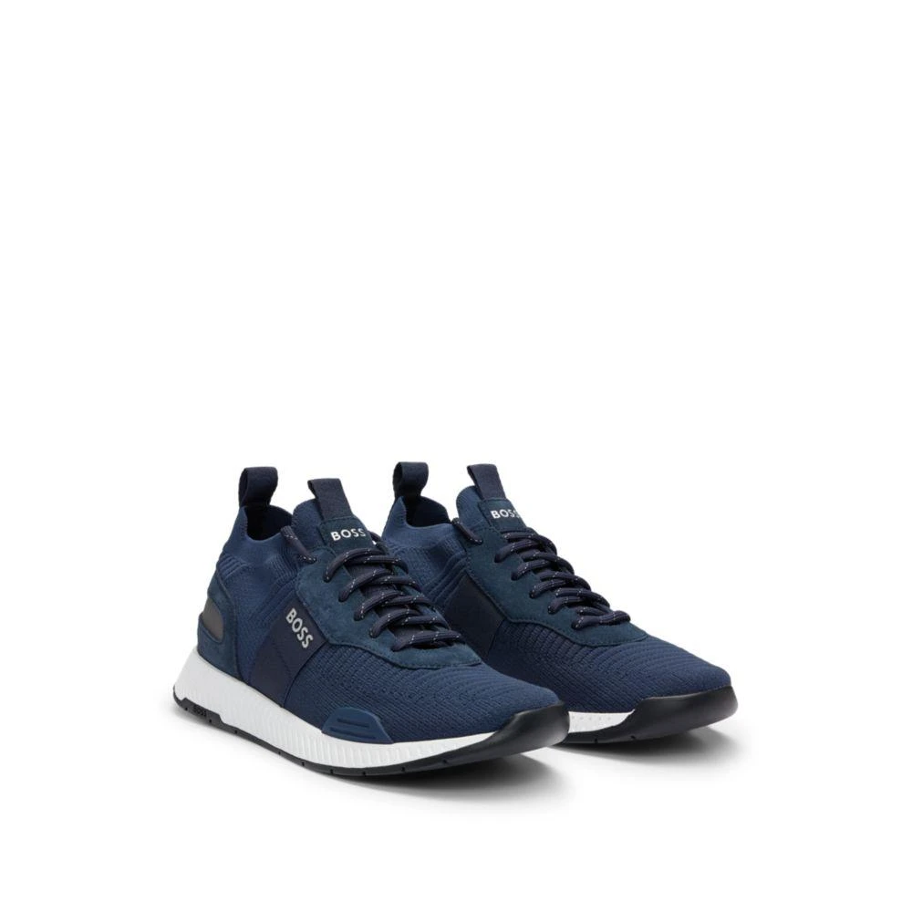 Hugo Boss Knitted-upper trainers with branding and suede trims 1