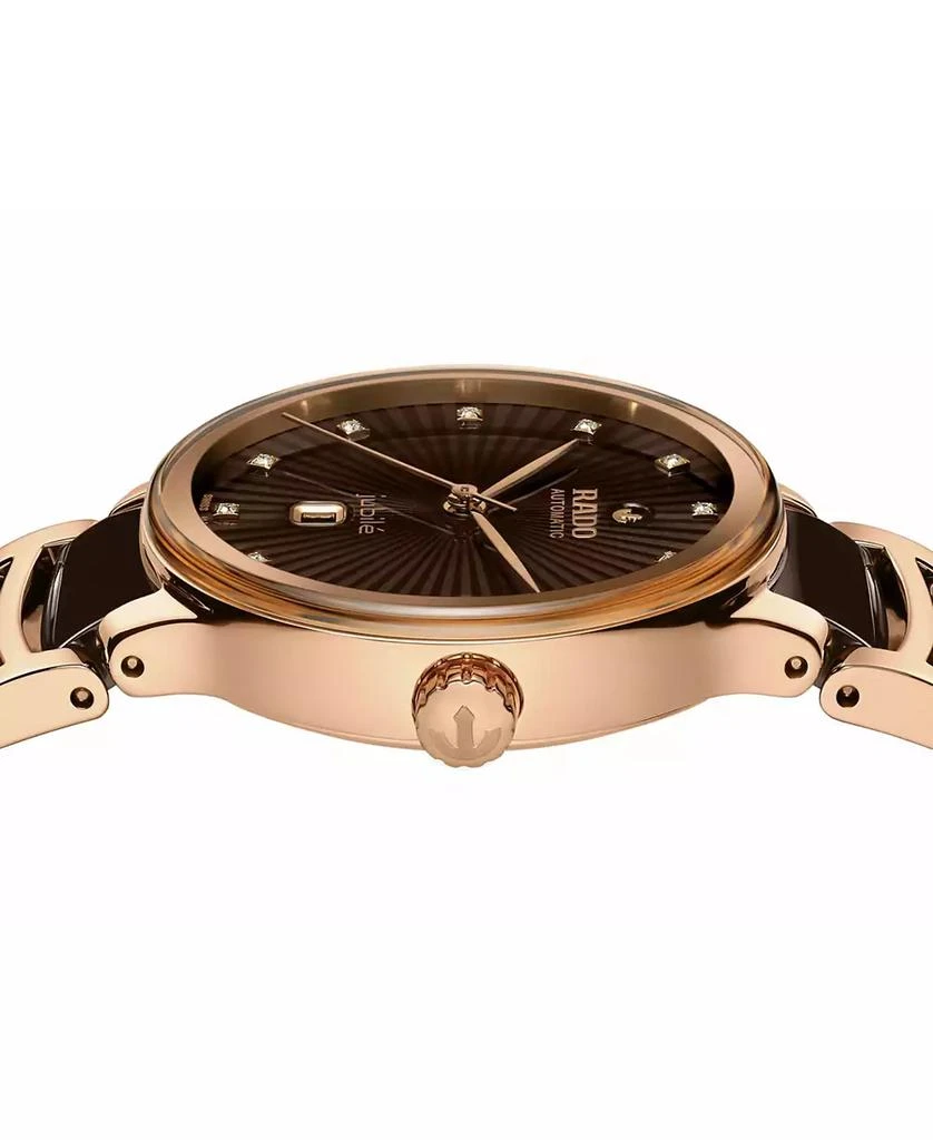 Rado Women's Swiss Automatic Centrix Diamond Accent Brown Ceramic & Rose Gold PVD Stainless Steel Bracelet Watch 35mm 2